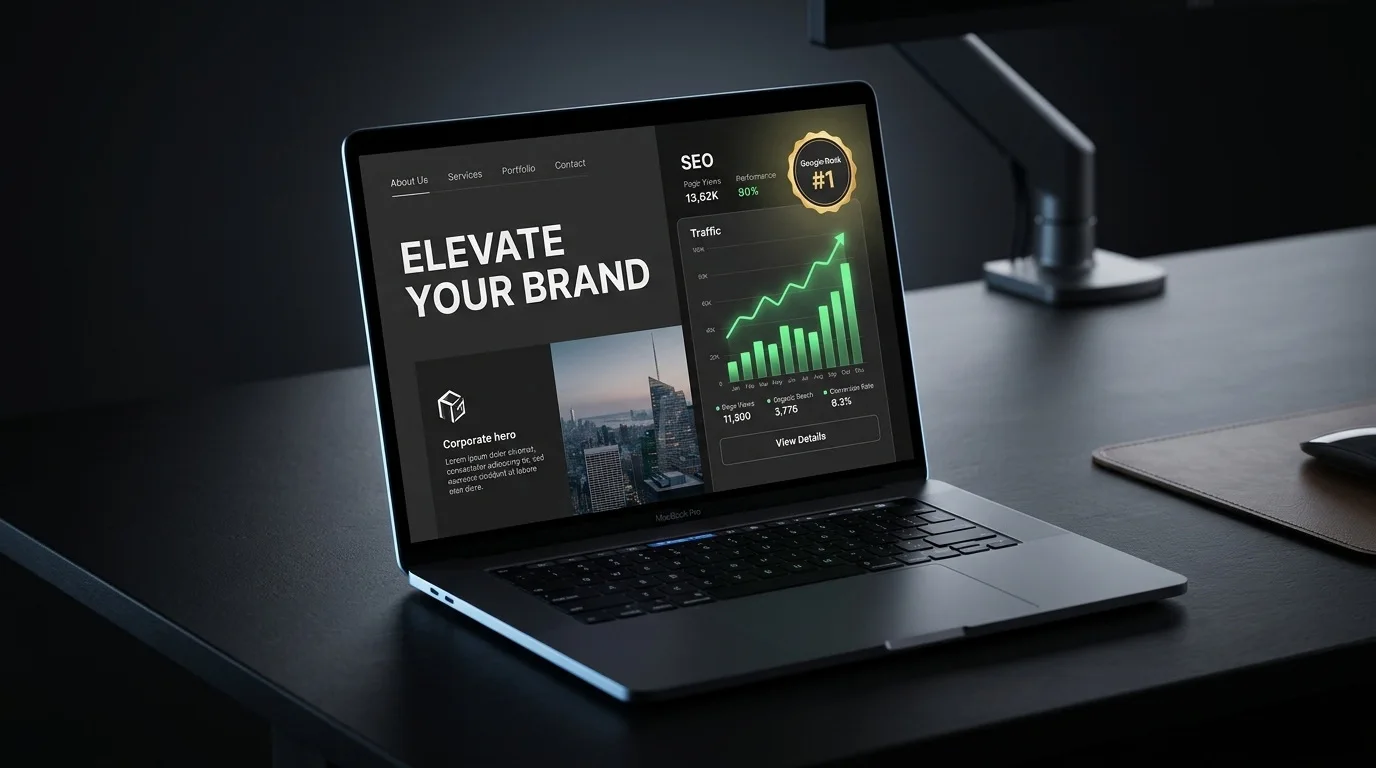 Contoh website company profile pada laptop